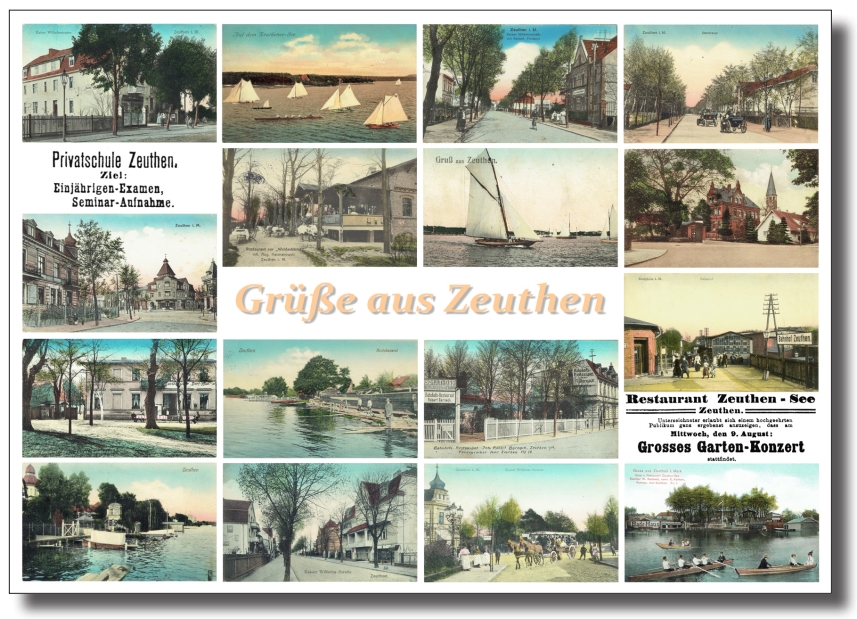 Ansichtskarte 'Grüße aus Zeuthen' mit colorierten Ansichten von Zeuthen (Motiv 3) Image